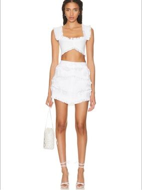Alexis White Frayed Two-Piece Crop Top & Mini Skirt Set